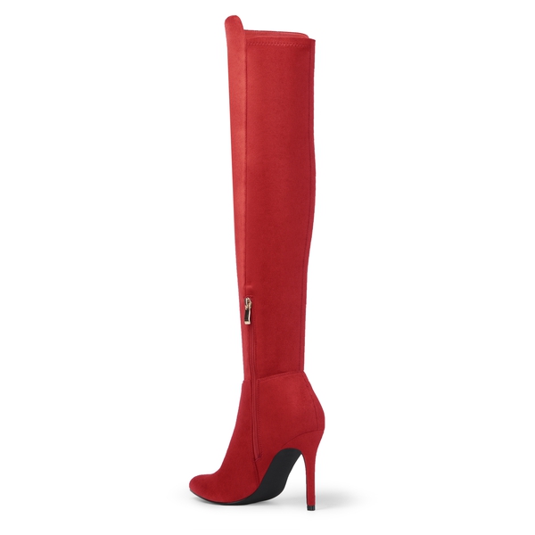 Stretch Pointed Toe Stiletto Over The Knee Boots - RED SUEDE - 3